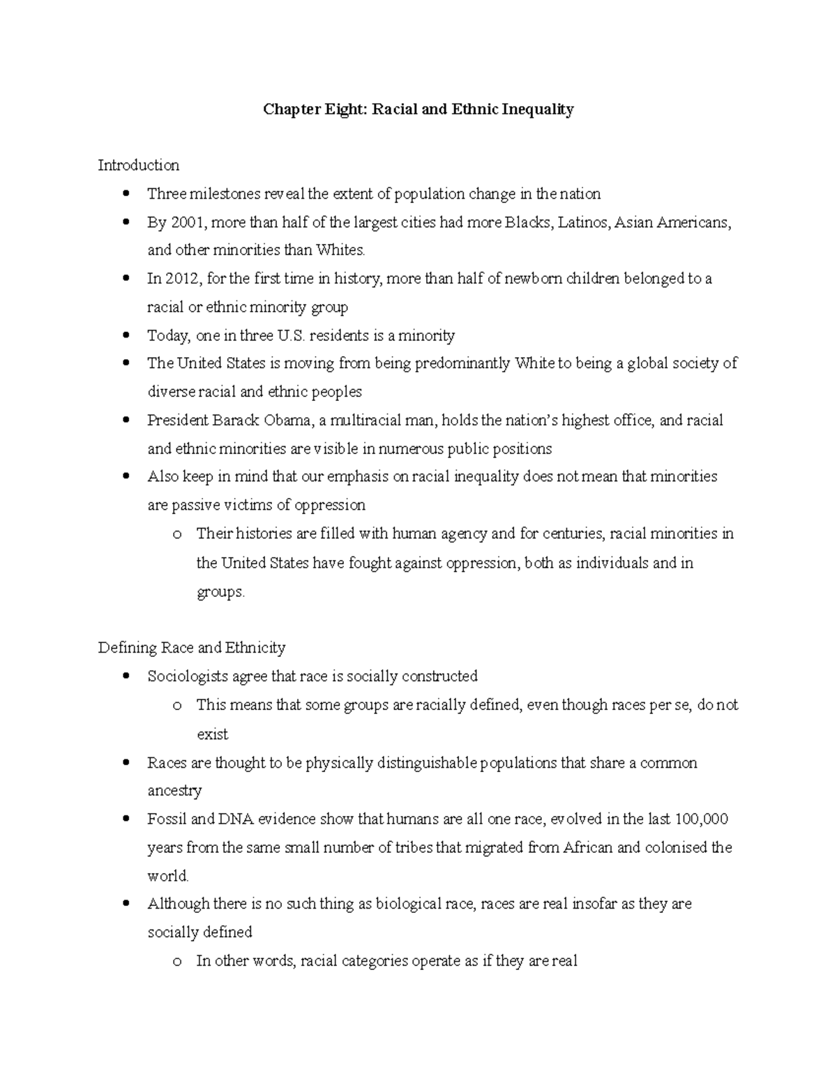 Chapter Eight Racial And Ethnic Inequality - Chapter Eight: Racial And ...