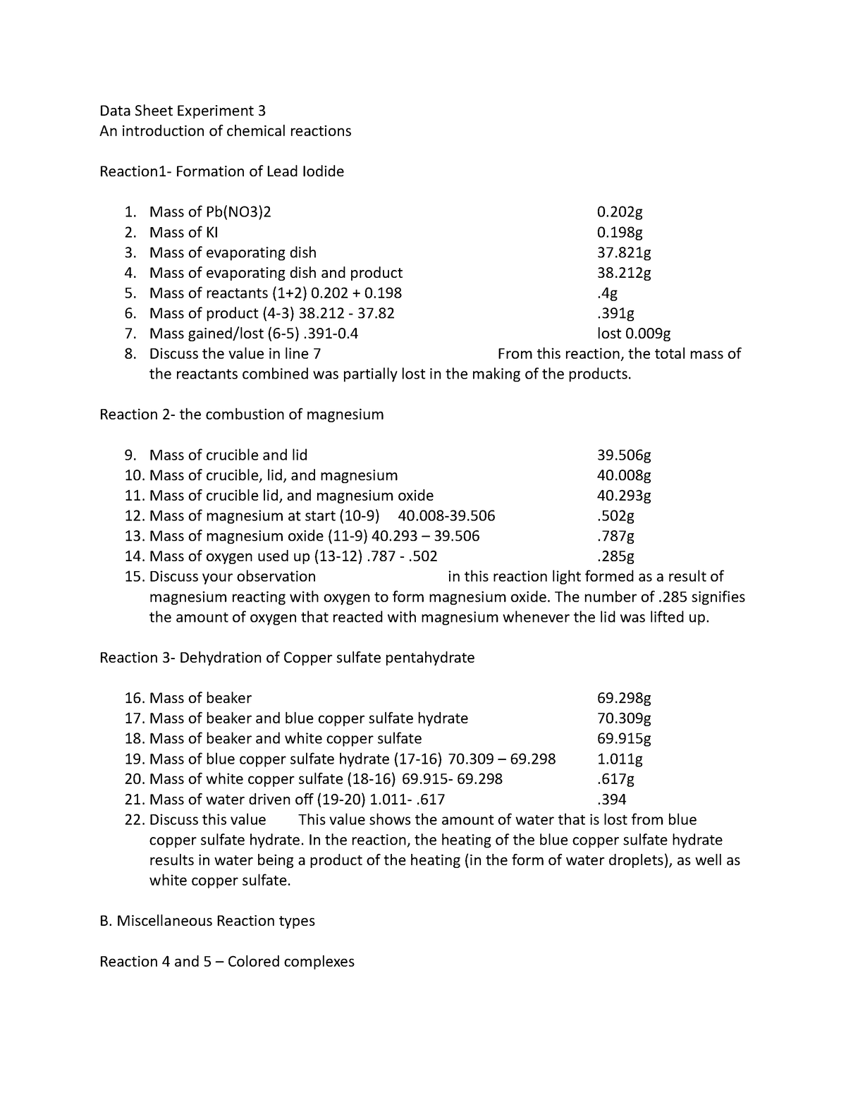 Exp 3 Post Lab - Exp 3 Post Lab - Data Sheet Experiment 3 An ...