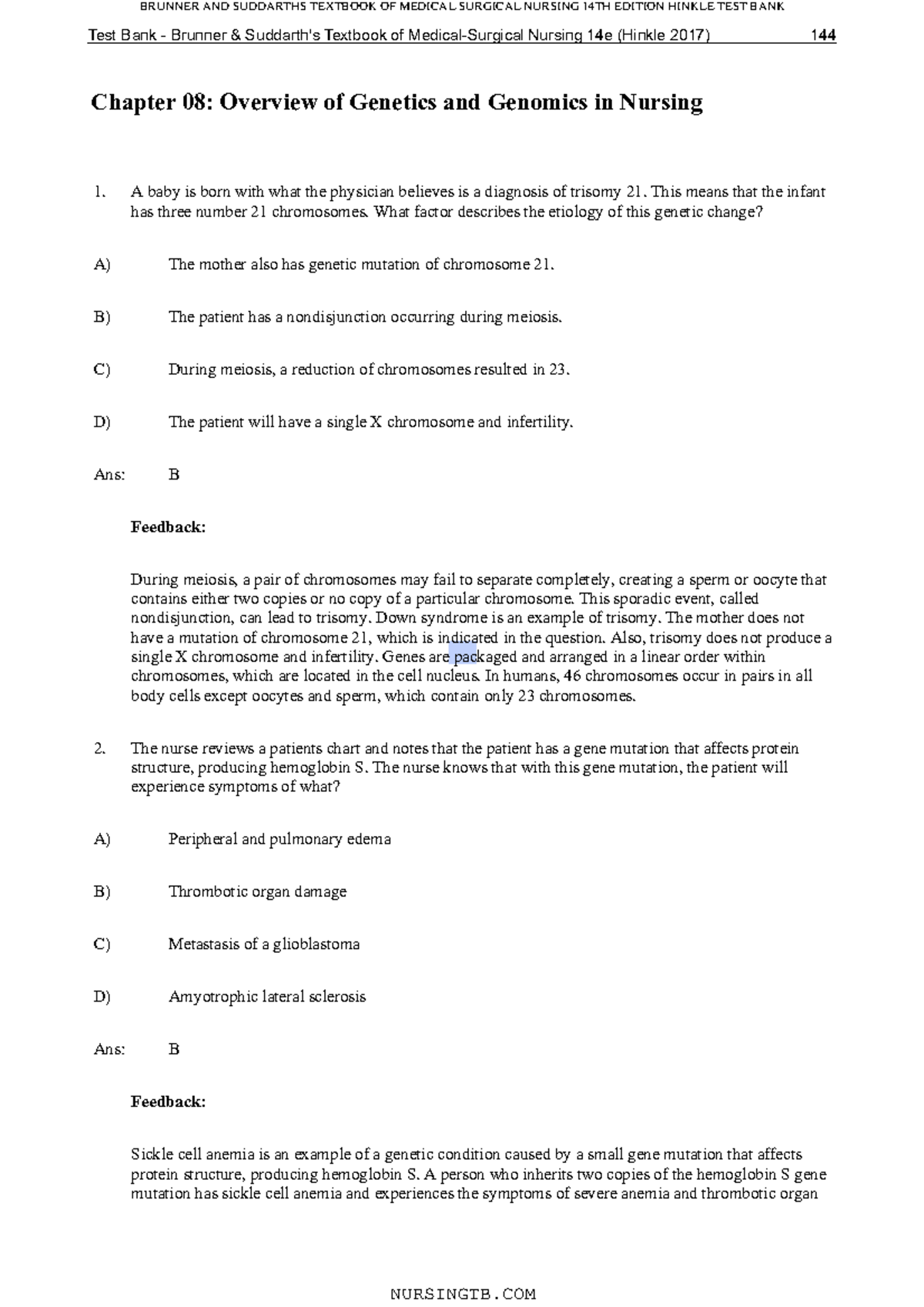 Ch 08 - bank - Chapter 08: Overview of Genetics and Genomics in Nursing ...