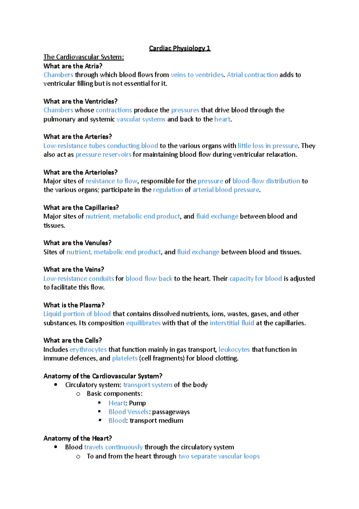 Cardiac Physiology 1 - Lecture Notes - Cardiac Physiology 1 The ...
