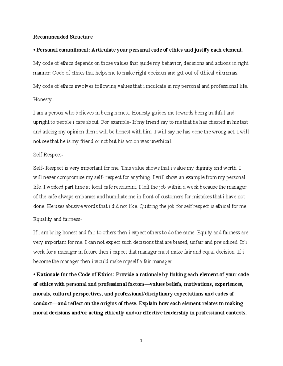 Ans1 Assignment Structure Personal commitment