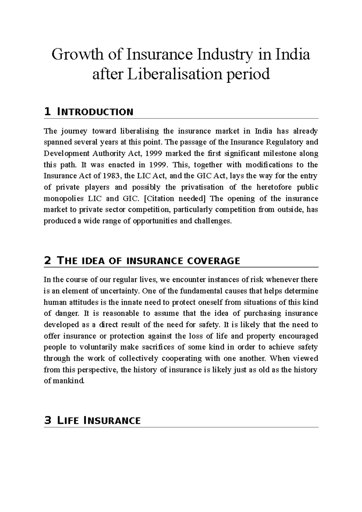 research report on insurance industry in india