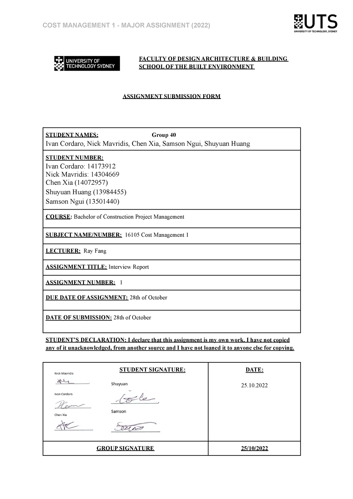 cost assignment purpose