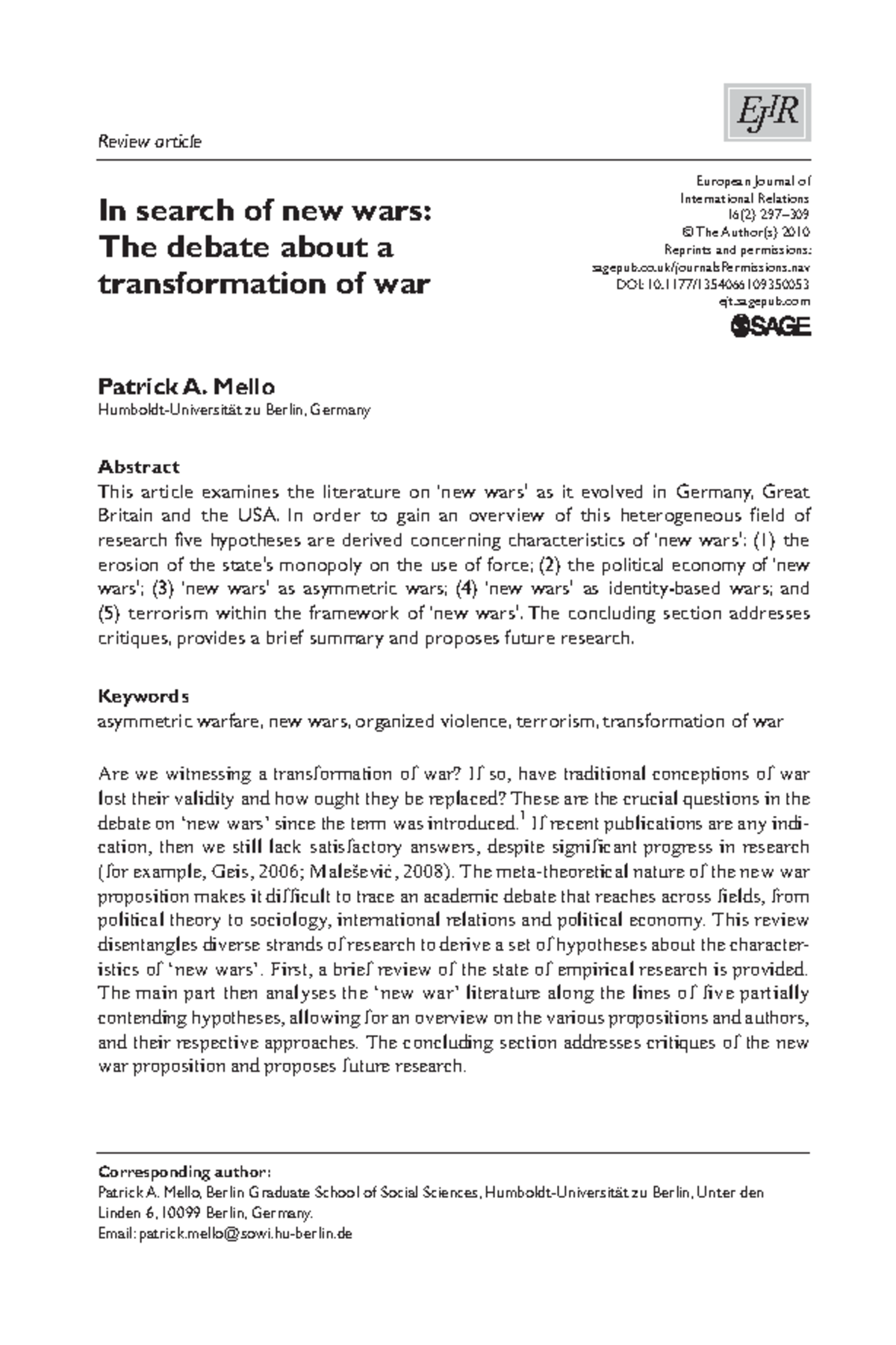 1354066109350053 - social policy - EJIR Review article European Journal ...