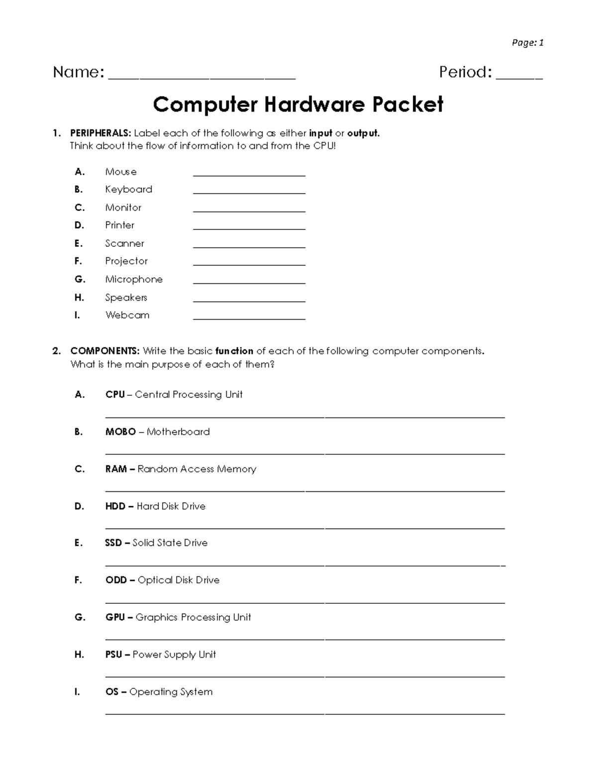 Hardware Packet 2022-2023 - Name: ________________________ Period ...