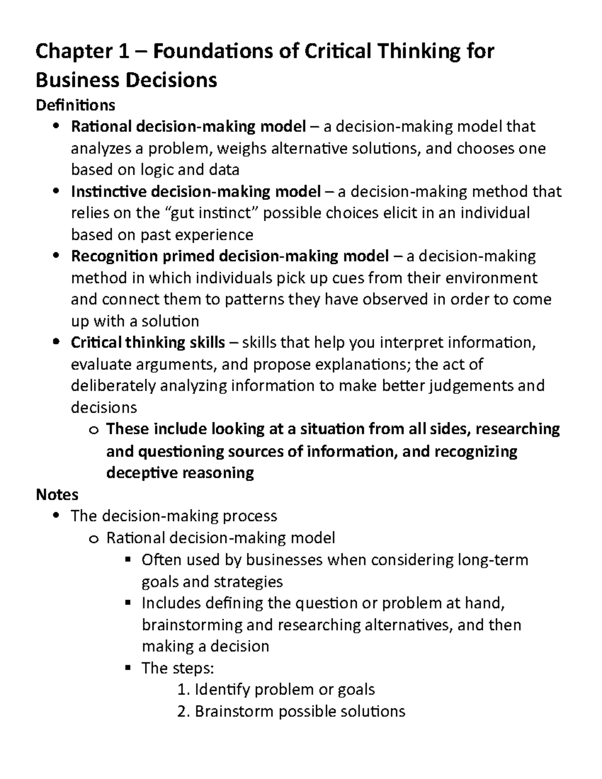 1 1 assignment critical thinking for business decisions