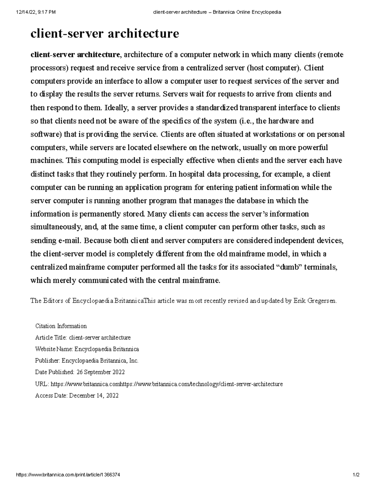 OS - Client-Server Architecture - Britannica Online Encyclopedia - 12 ...