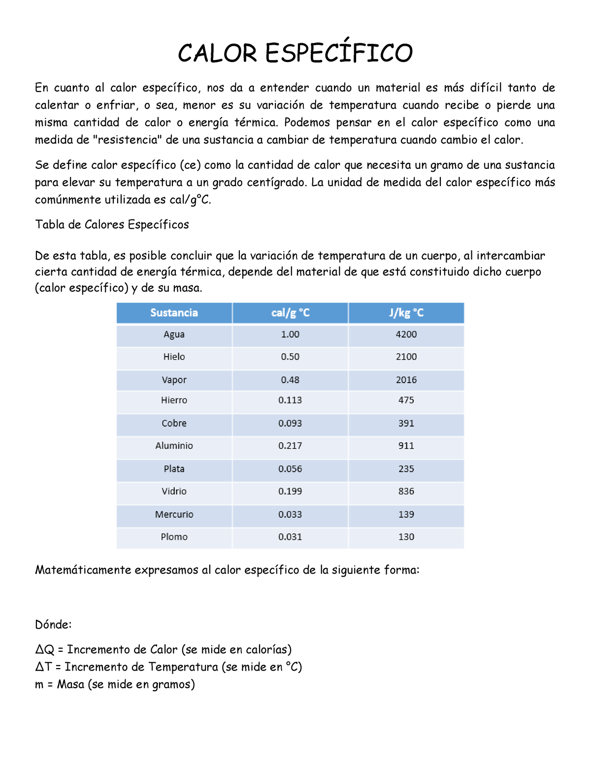 Calor Específico - Apunte Detallado - Física - UAEMex - Studocu