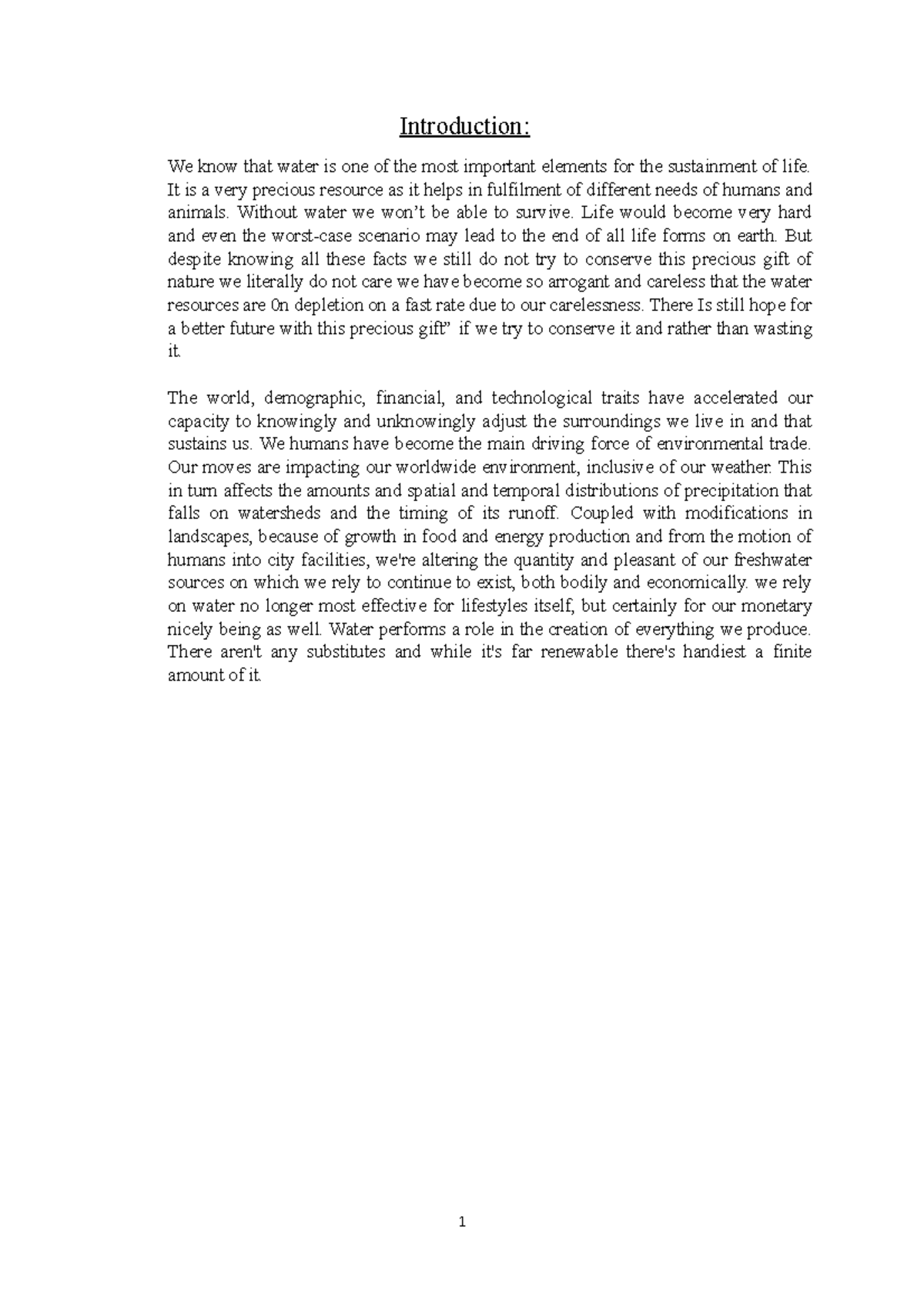 Civil Project 2 - Introduction: We know that water is one of the most ...
