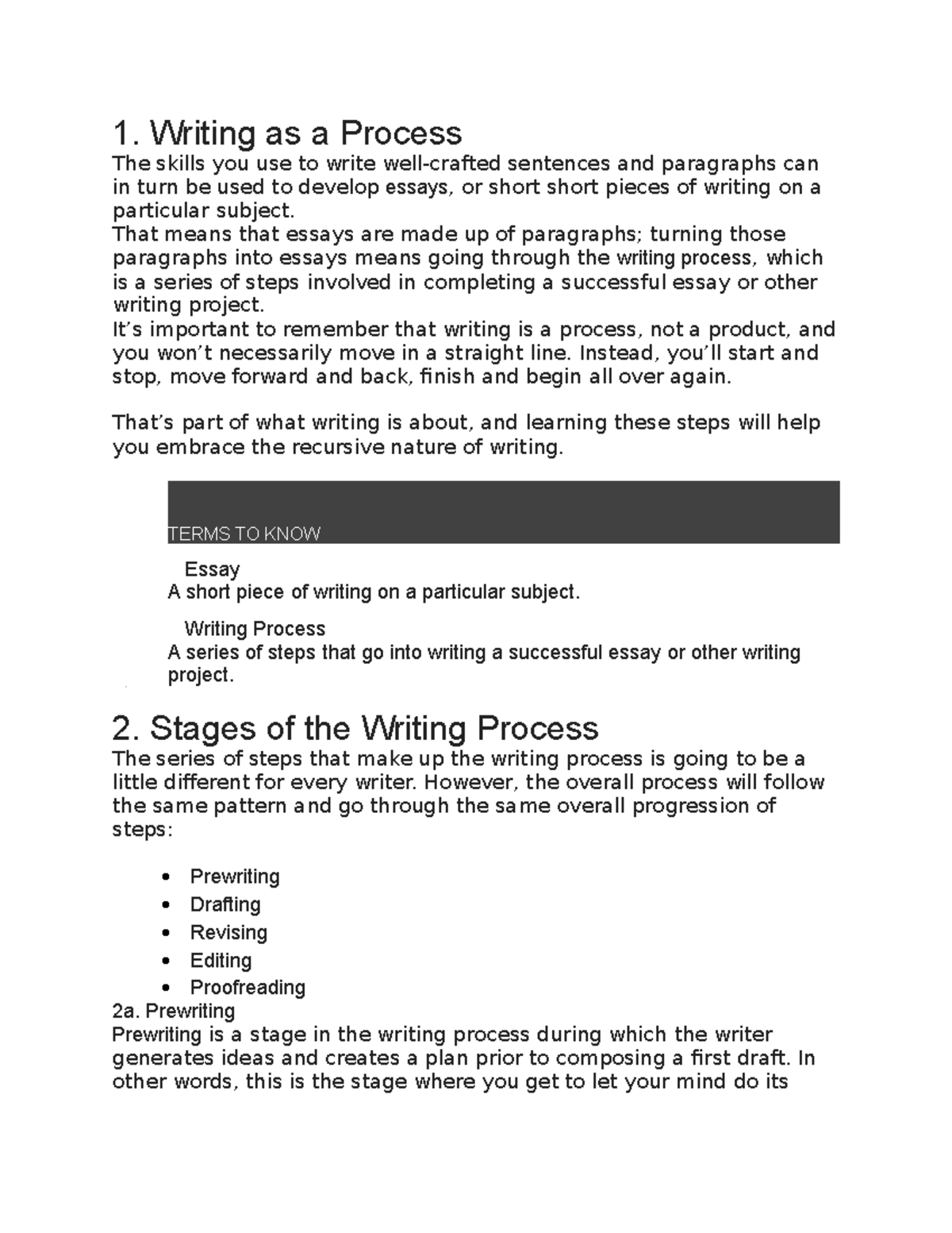 English Composition Summary 2 - 1. Writing as a Process The skills you ...