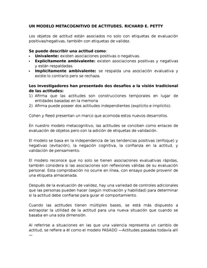 UN Modelo Metacognitivo DE Actitudes - UN MODELO METACOGNITIVO DE  ACTITUDES. RICHARD E. PETTY Los - Studocu