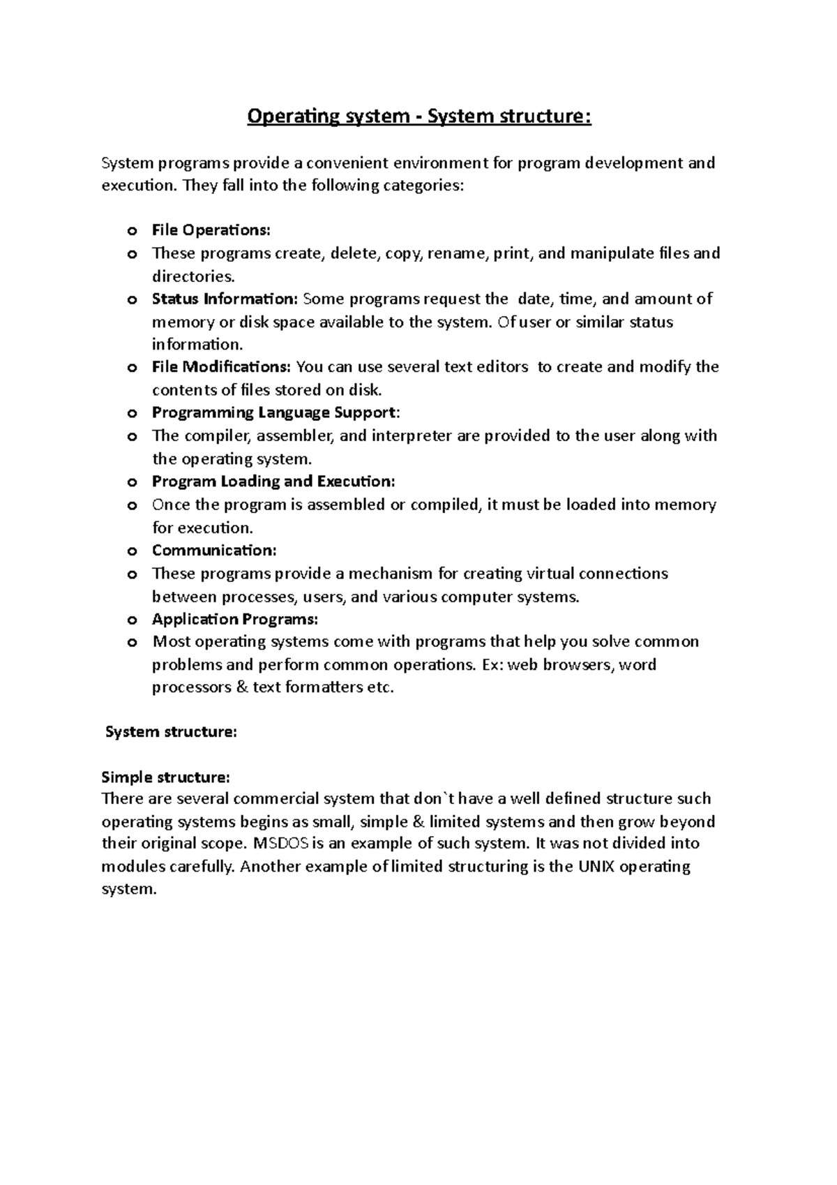 Operating system - System structure - Operating system - System ...