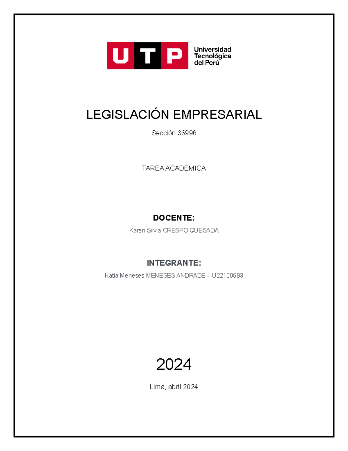 Tarea - LegislacióN Empresarial - LEGISLACIÓN EMPRESARIAL Sección 33996 ...