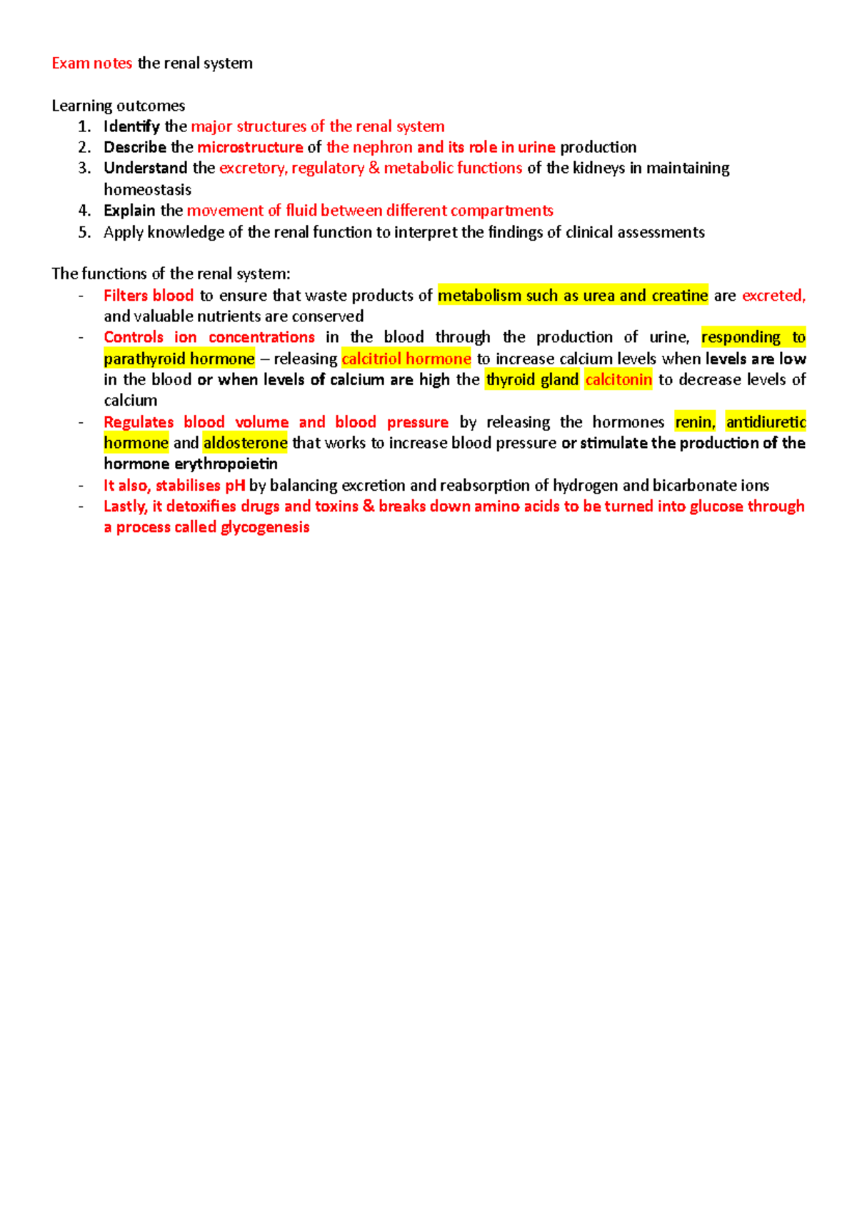 Exam notes the renal system - Exam notes the renal system Learning ...