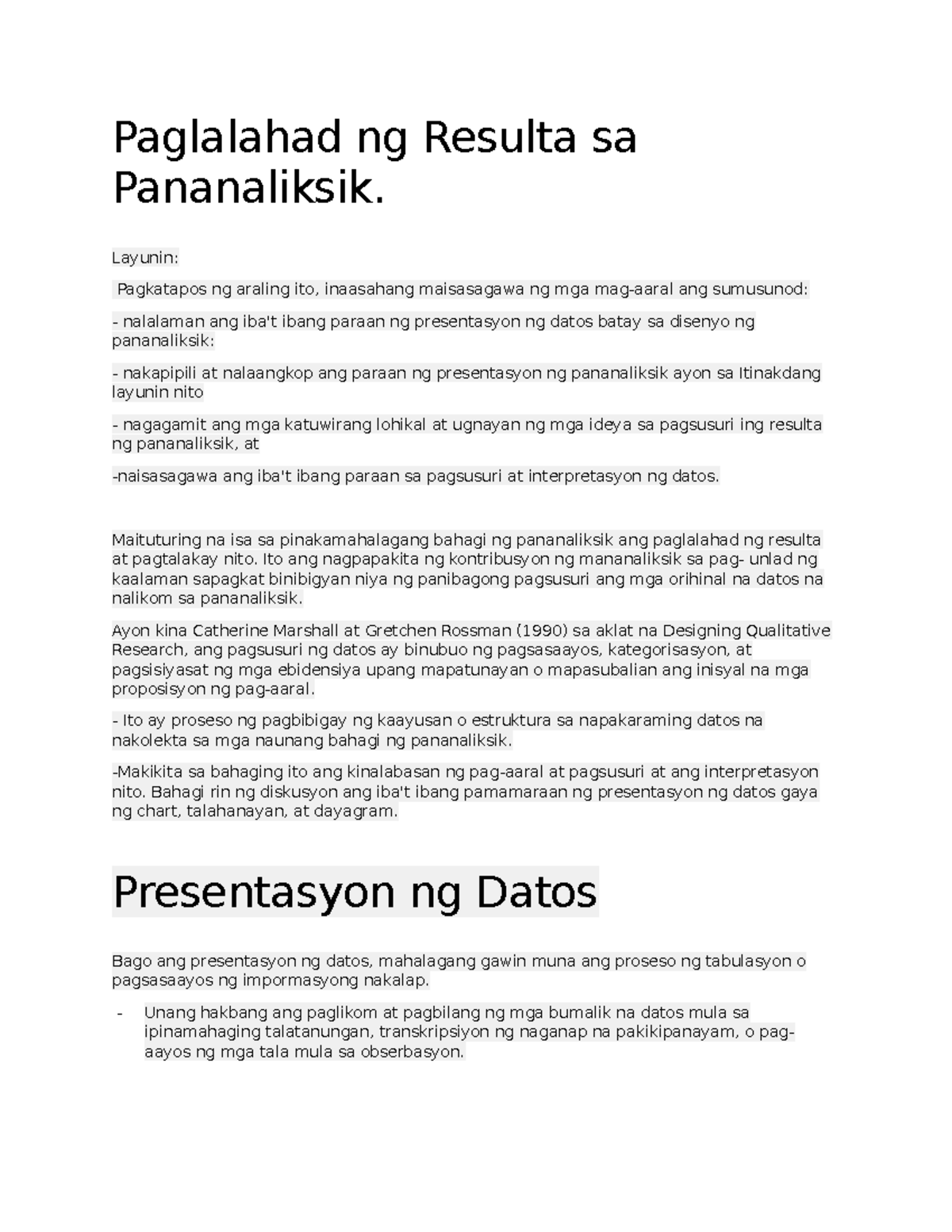 Paglalahad ng Resulta sa Pananaliksik - Layunin: Pagkatapos ng araling ...