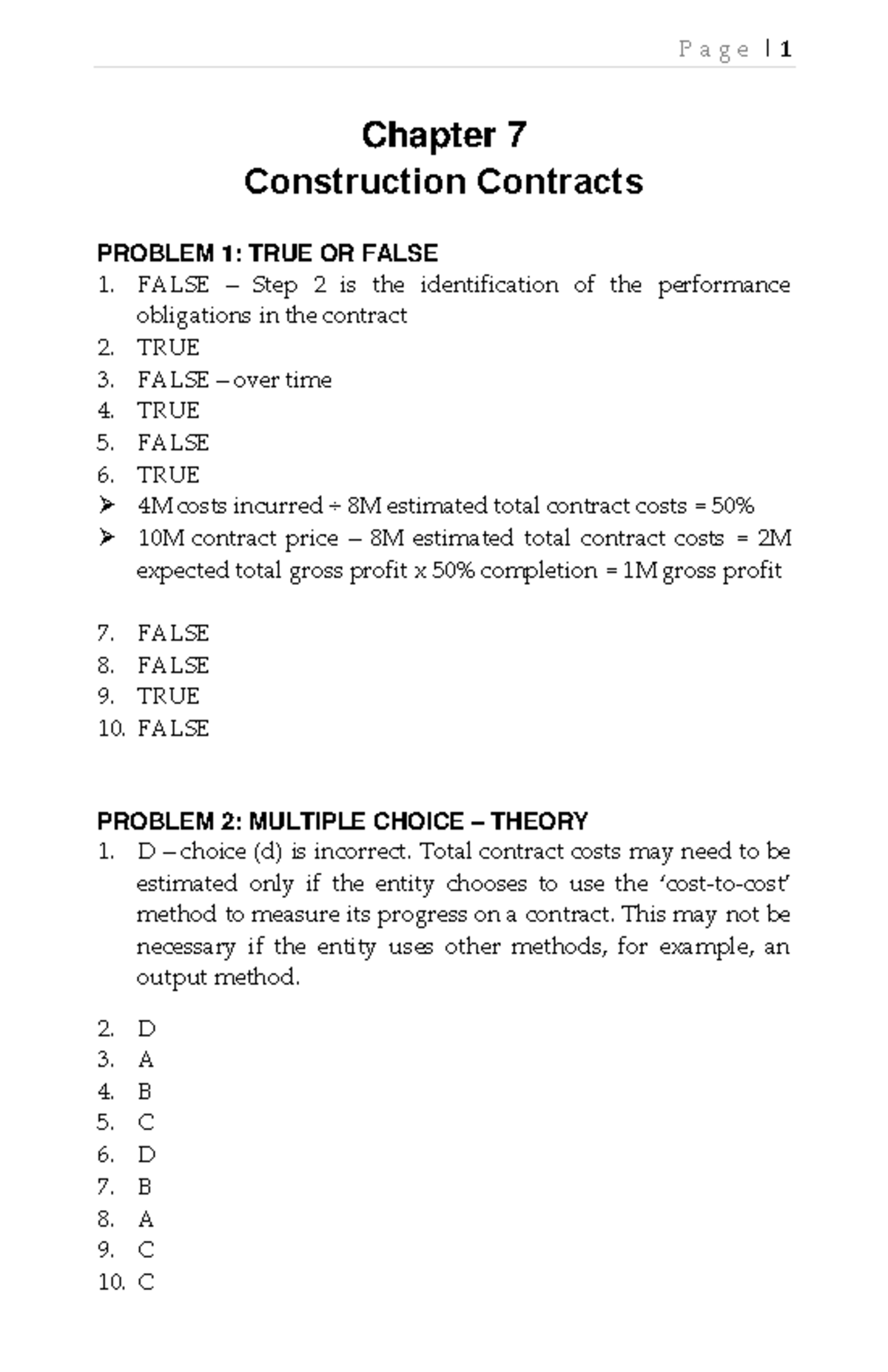 Pdfcoffee - Chapter 7 - Chapter 7 Construction Contracts PROBLEM 1 ...