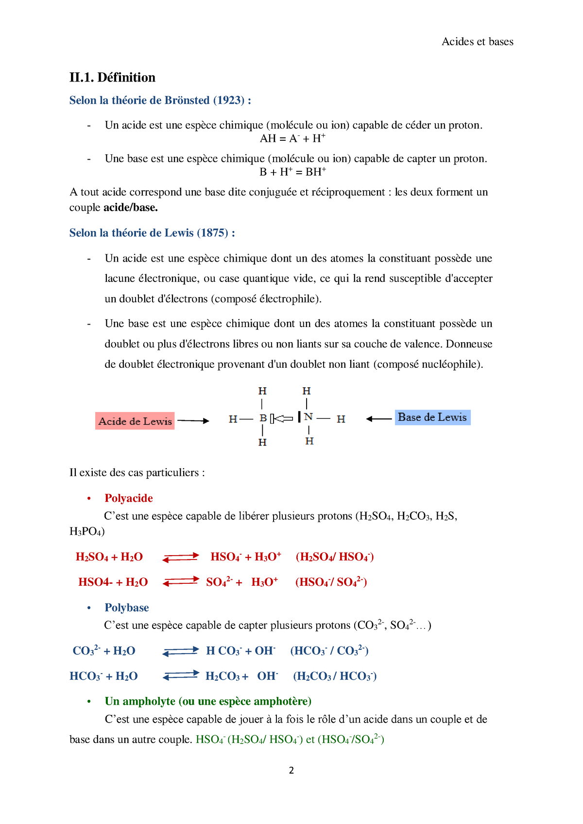 Chimie C - Prof Ahmed Ali - Acides Et Bases II. Définition Selon La ...