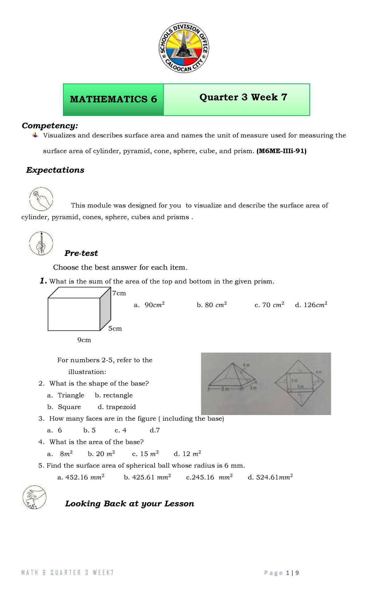 Math 6 Q3 Week 7 2 - B 3naery54 5ey4s - Competency: Visualizes And ...