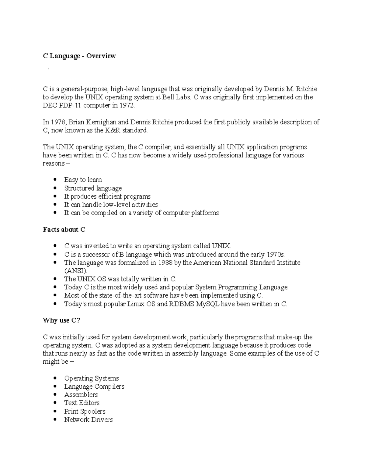 PPS 2nd unit Notes B.tech 2nd sem - C Language - Overview C is a ...