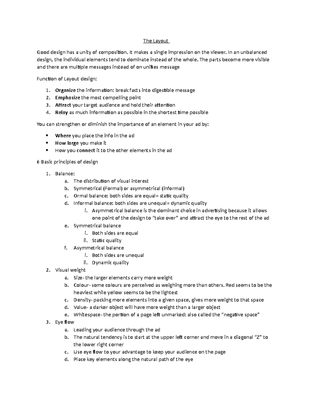 The Layout - Notes from the power point from the lecture - The Layout ...