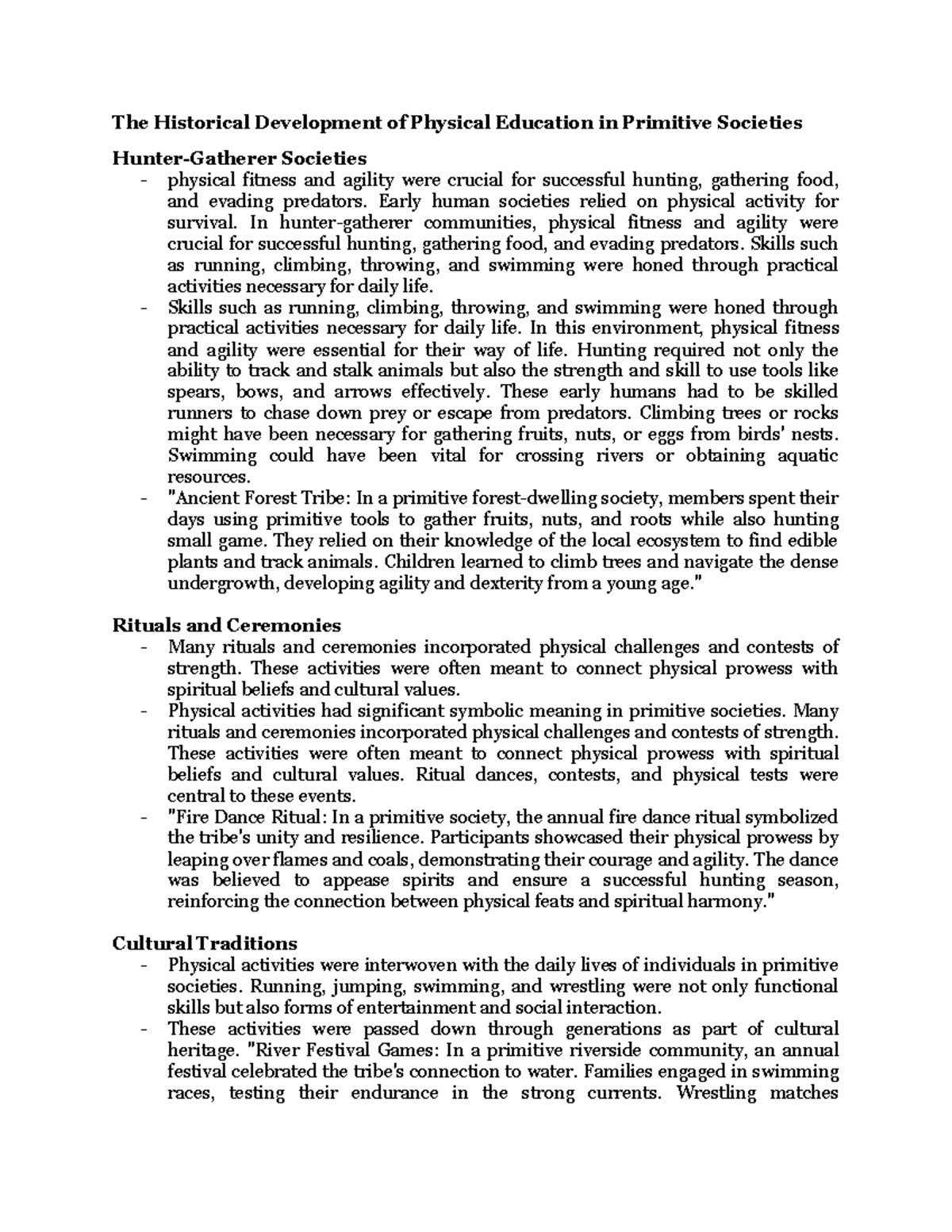 The Historical Development of Physical Education in Primitive Societies