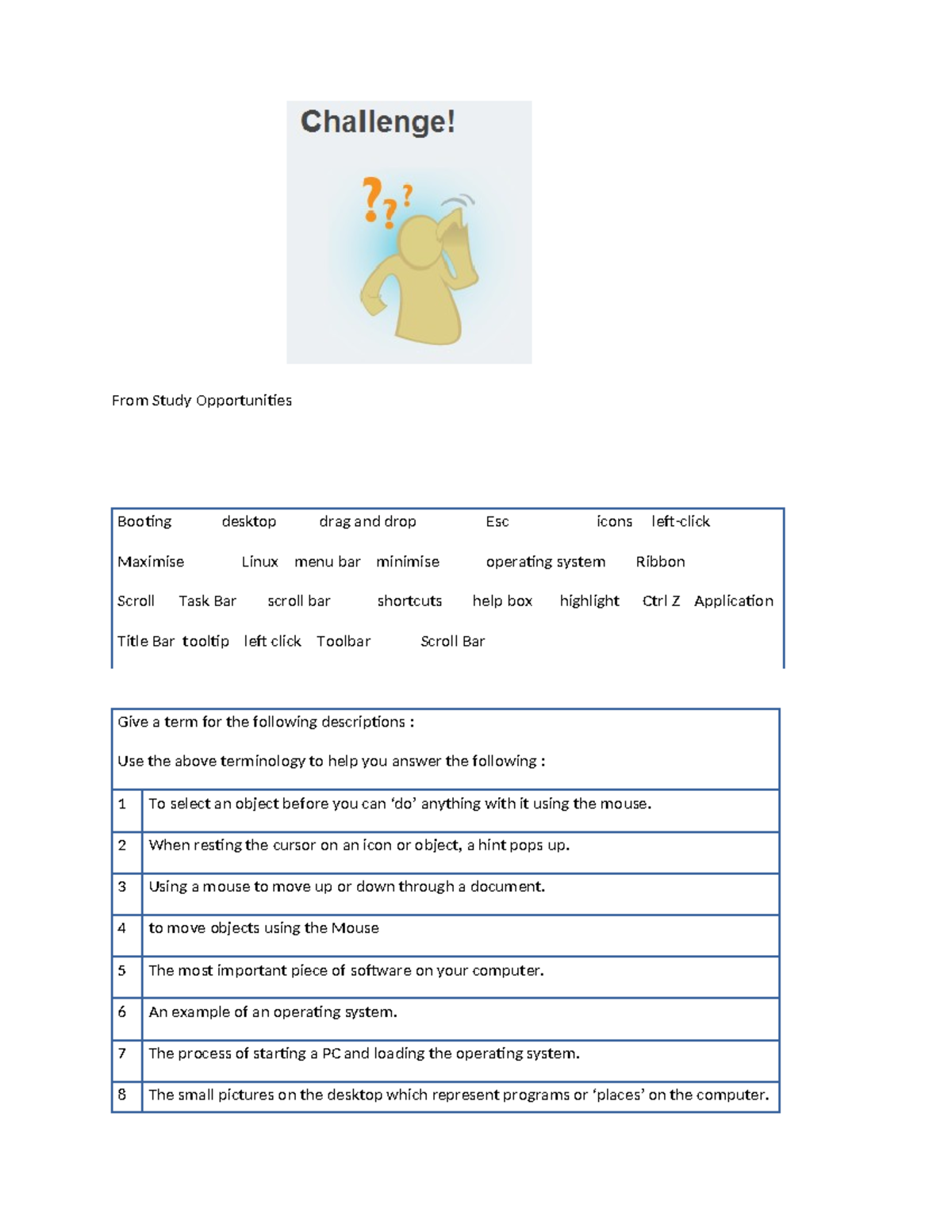 Column A - learn - From Study Opportunities Booting desktop drag and ...