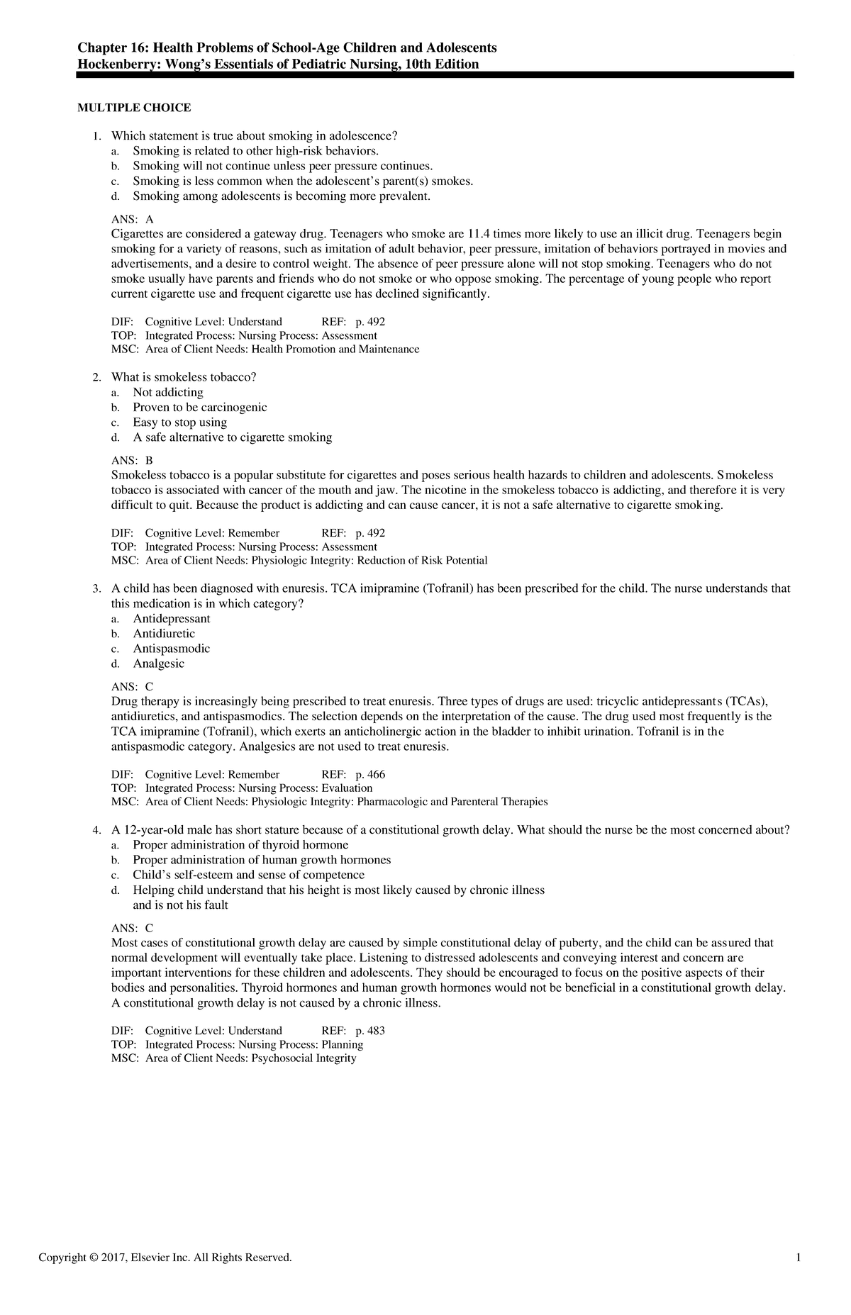 Exam View - Chapter 16 - Practice Questions With Rationales - Chapter ...