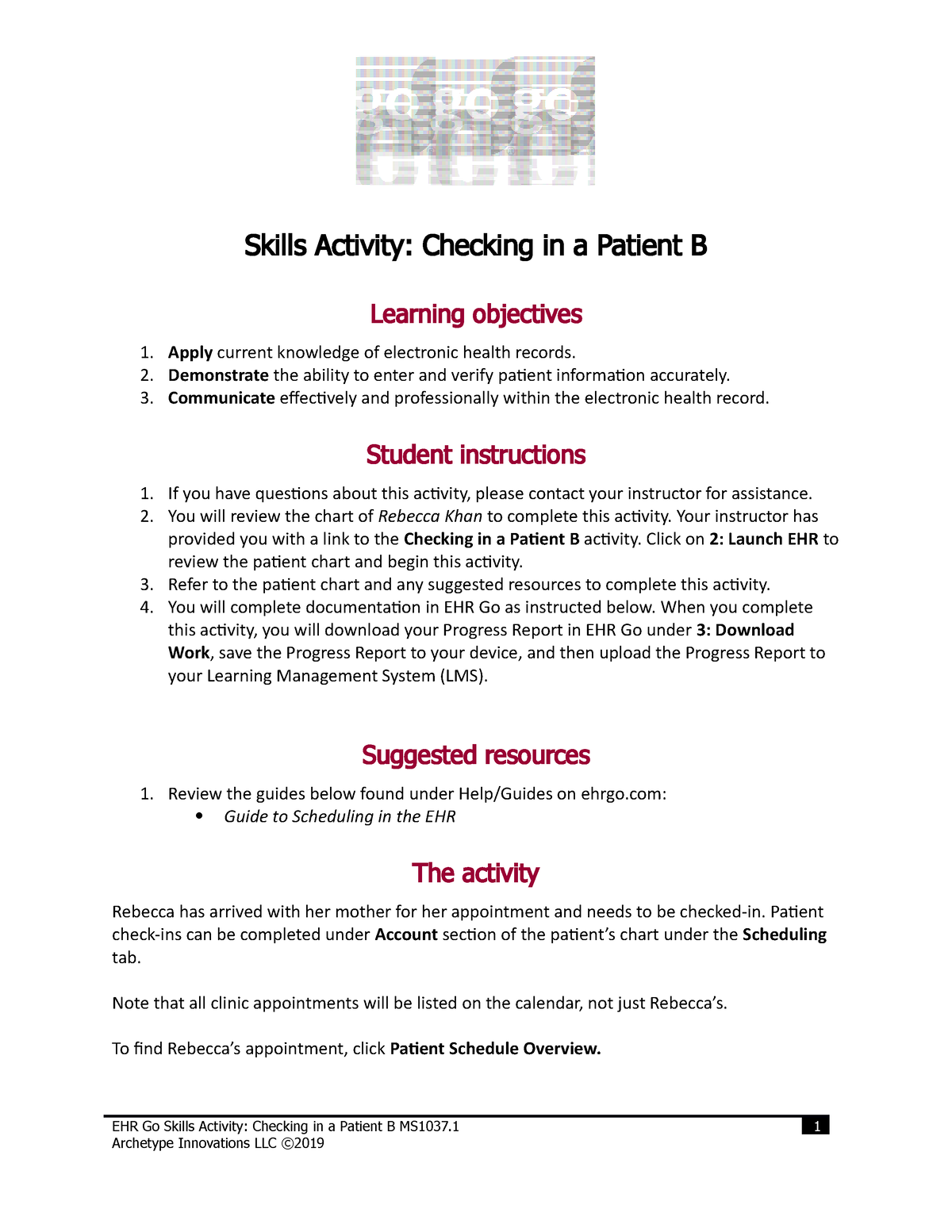 Checking In A Patient B MS1037 - Skills Activity: Checking In A Patient ...