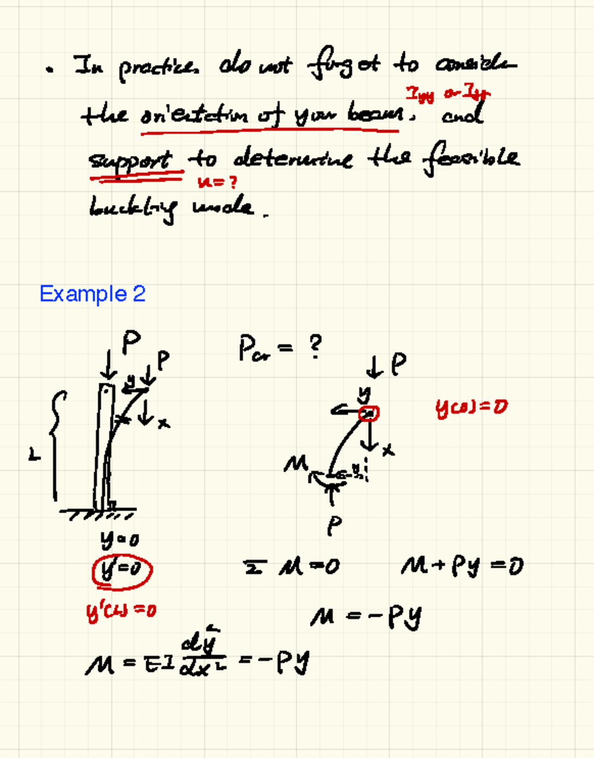 Mechanics-Lecture 11-Buckling-example 2 - . In practices do not forget ...