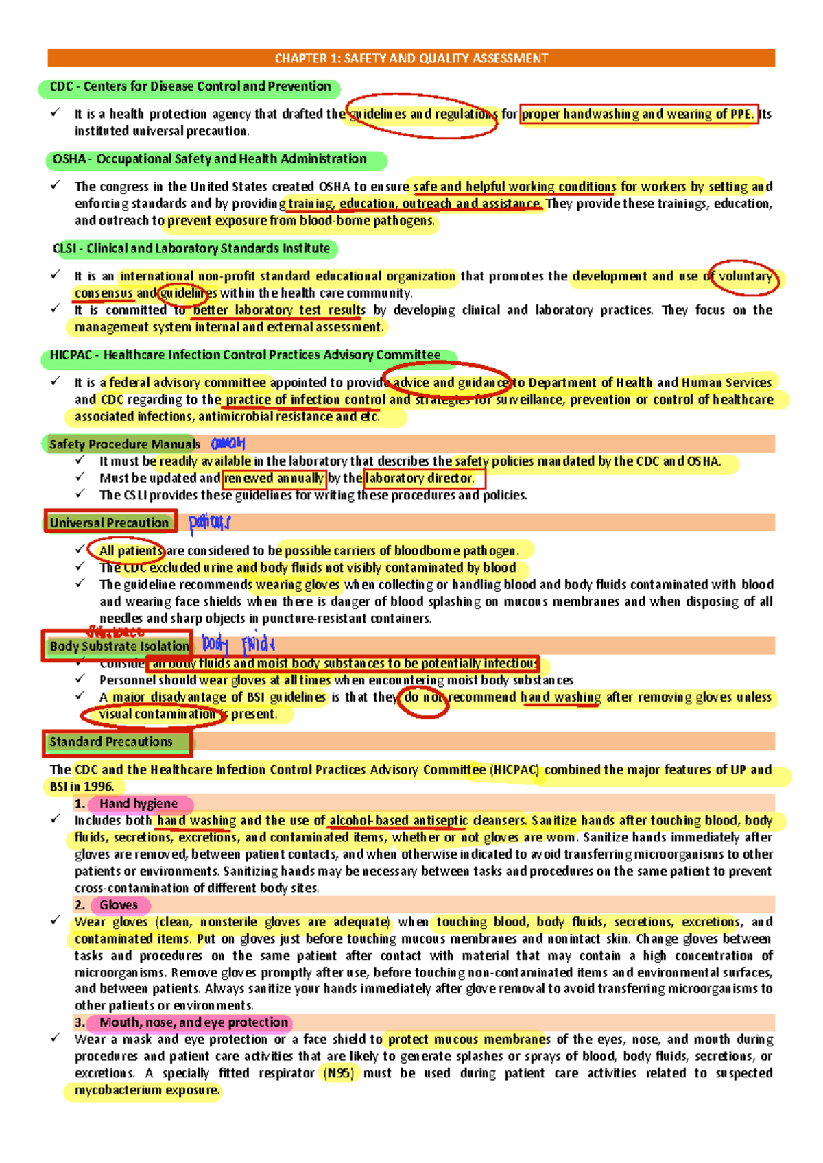 Aubf - Reviewer - CHAPTER 1: SAFETY AND QUALITY ASSESSMENT CDC ...