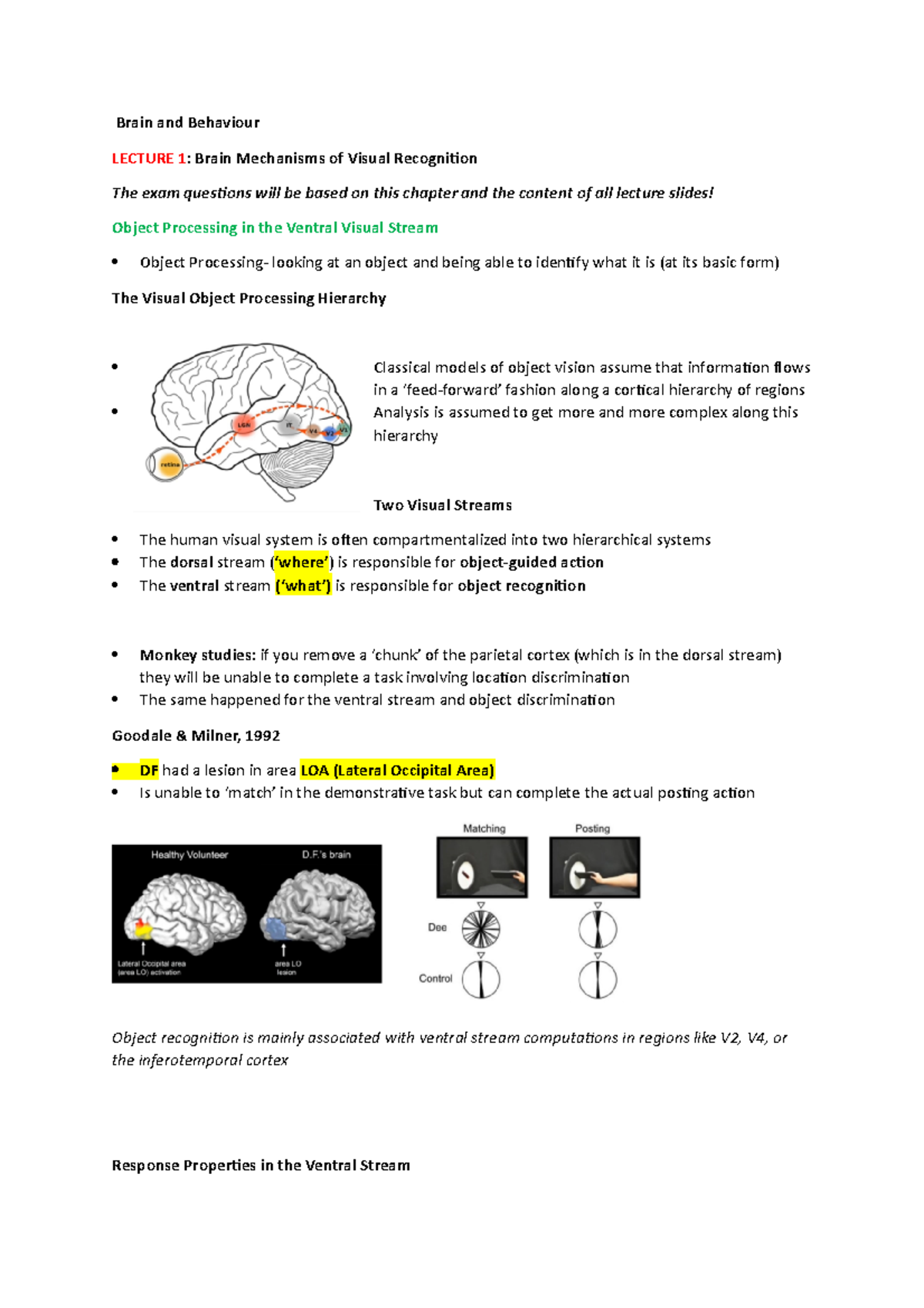 Brain And Behaviour 1 - Lecture Notes 1-4 - PSY00002I - York - Studocu