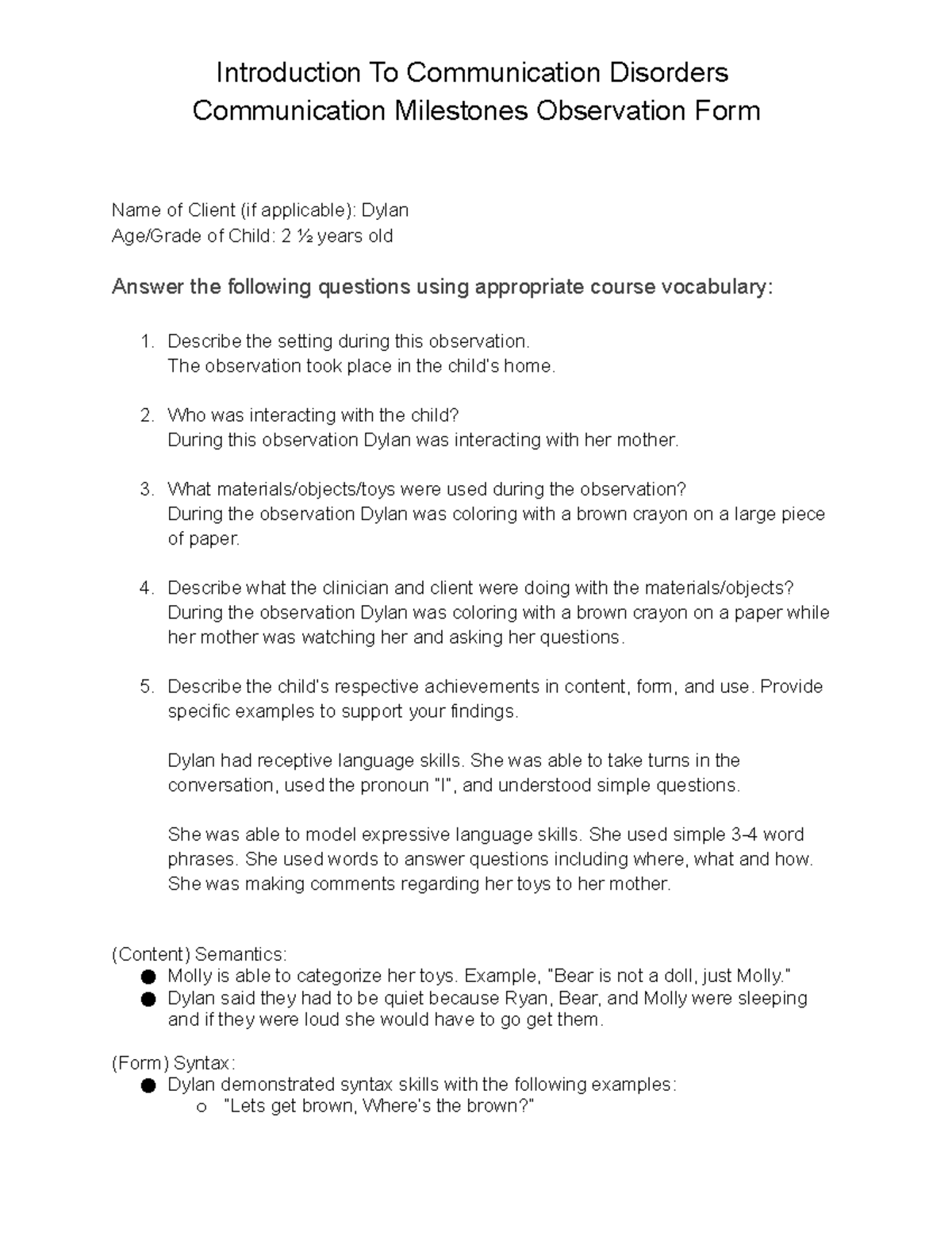 Mod. 2 Observation Form - Communication Milestones - Dylan ...