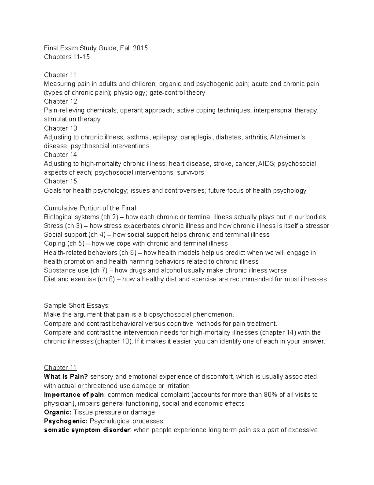PSY407 Exam 3 - Test 3 review - Final Exam Study Guide, Fall 2015 ...