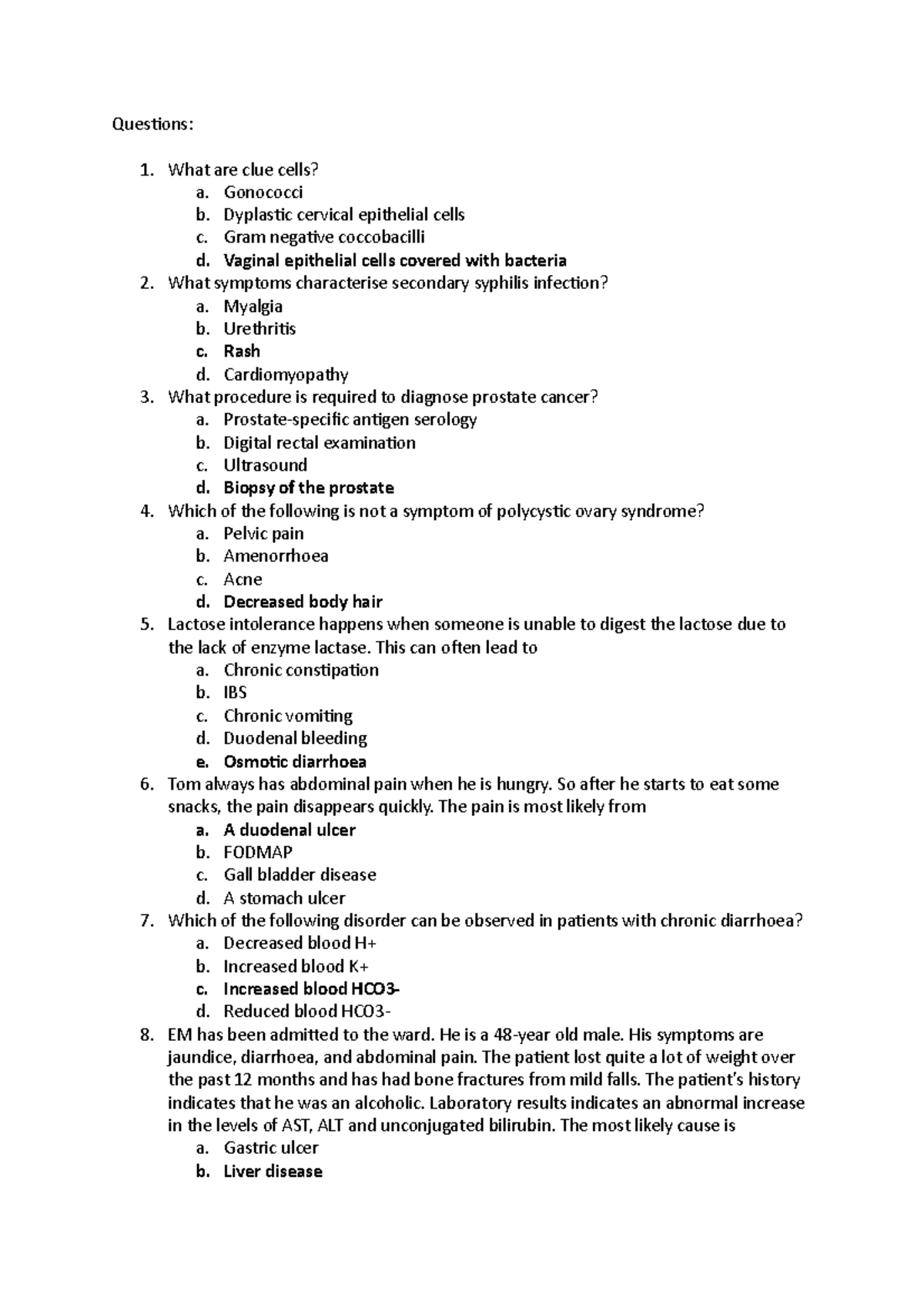 Human Pathophysiology - Quiz 3 Questions - Questions: What are clue ...