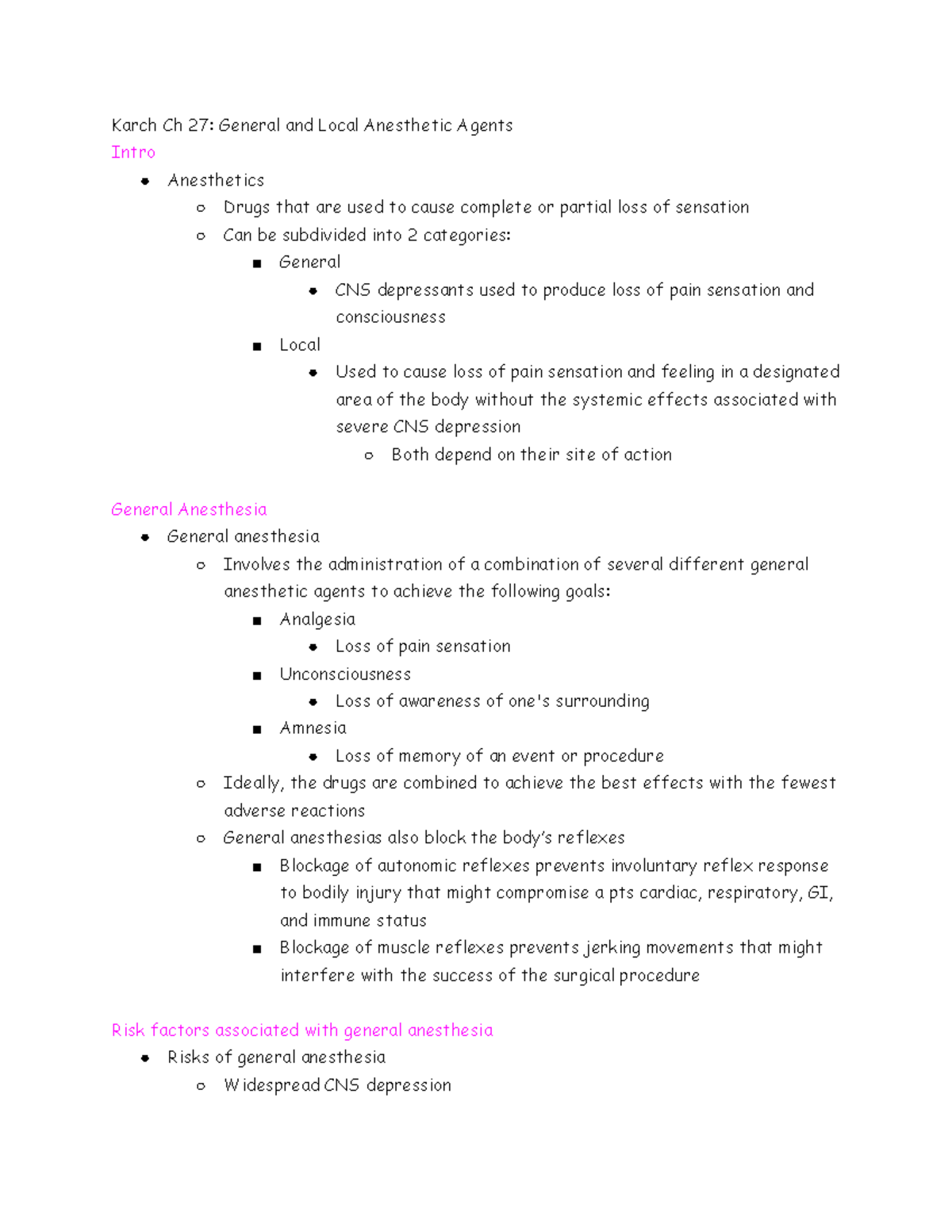 Karch 27 General and Local Anesthetic Agents Karch Ch 27 General