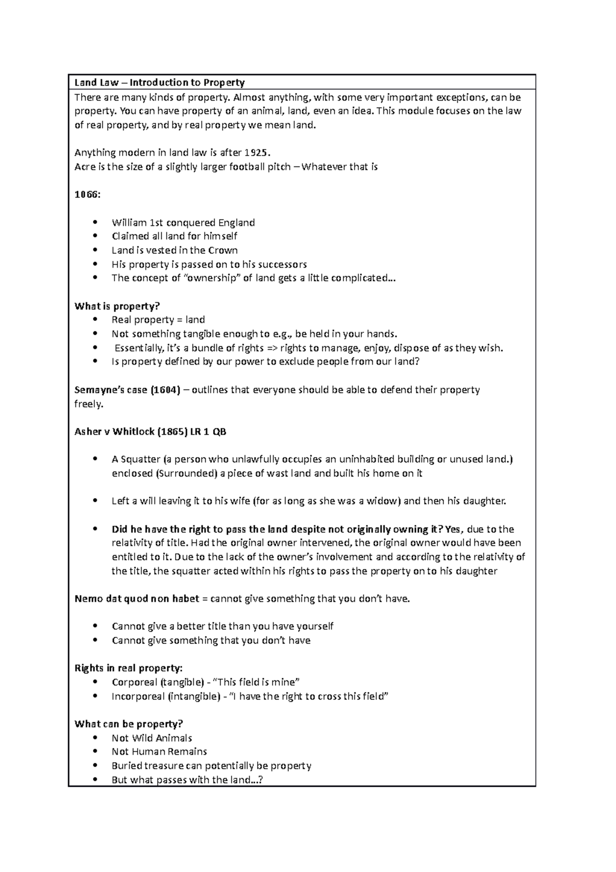 Lecture Properties, Fixtures and Chattels Land Law Introduction
