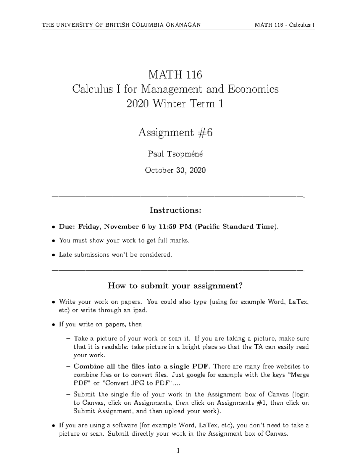 MATH weekly assignment . solved 1234 - THE UNIVERSITY OF BRITISH ...