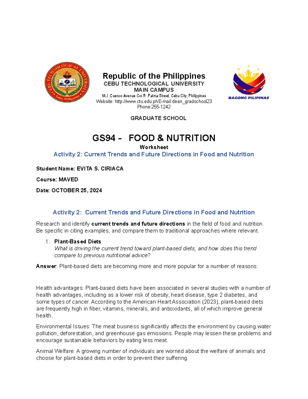 Activity 2 - Ciriaca - Republic of the Philippines CEBU TECHNOLOGICAL ...