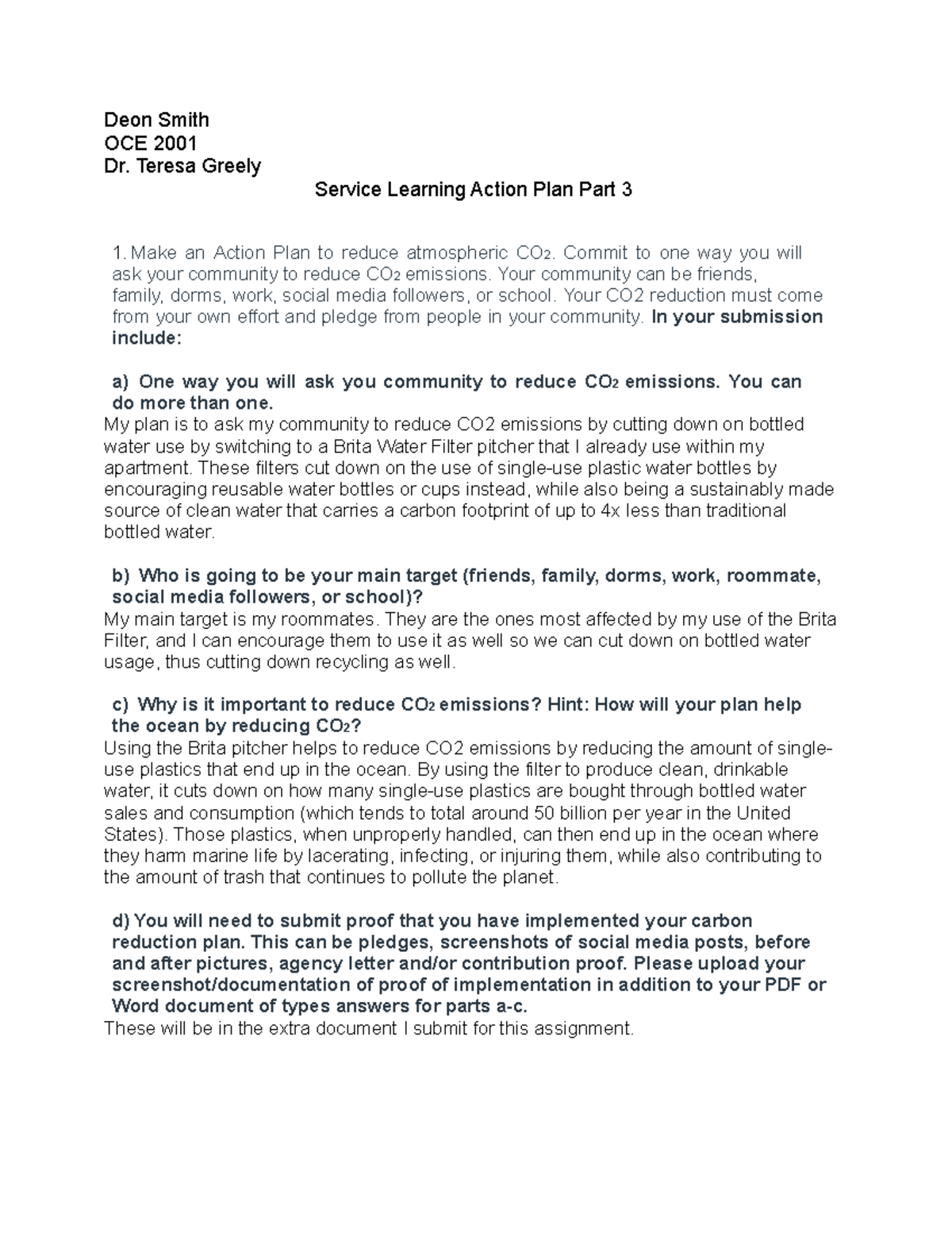 SLA Plan Part 3 - Practice material for the course. - Deon Smith OCE ...