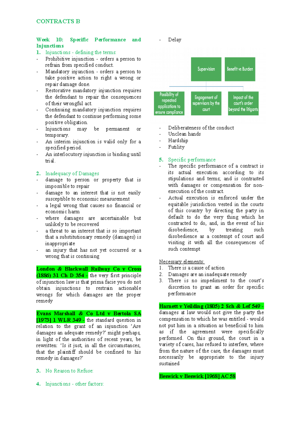 Week 10 CB - Lecture Notes 10 - CONTRACTS B Week 10: Specific ...