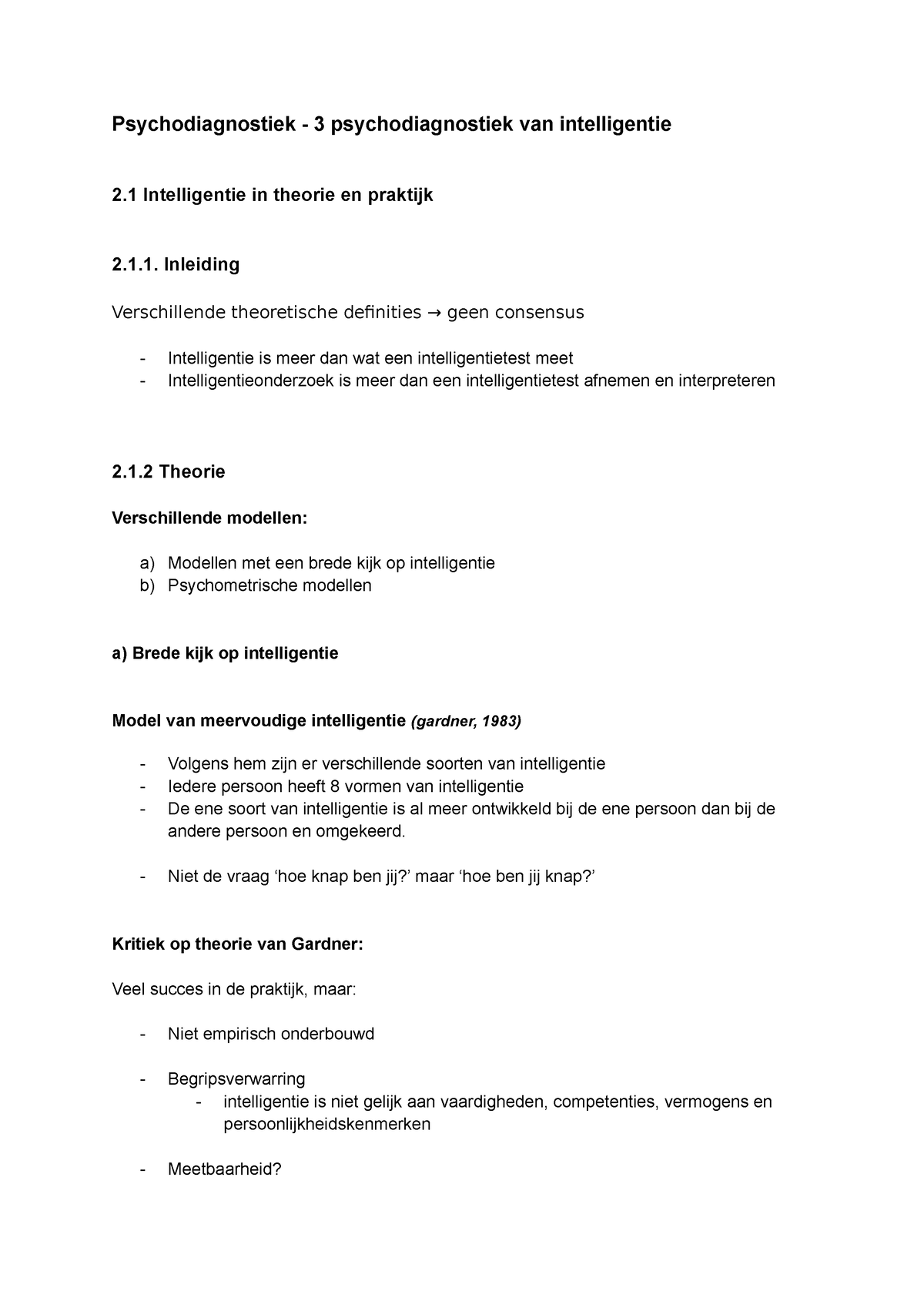 Psychodiagnostiek En Psychodiagnostiek Van Intelligentie Thomas More Studocu