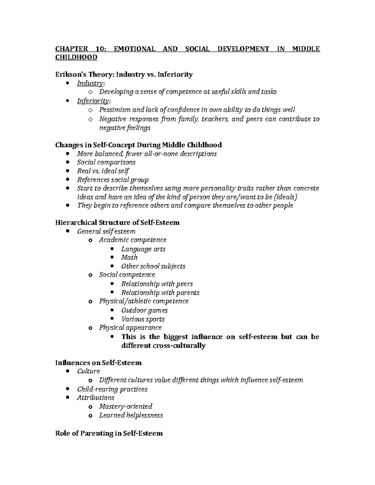 Psych 211 - CH10 Emotional And Social Development In Middle Childhood ...