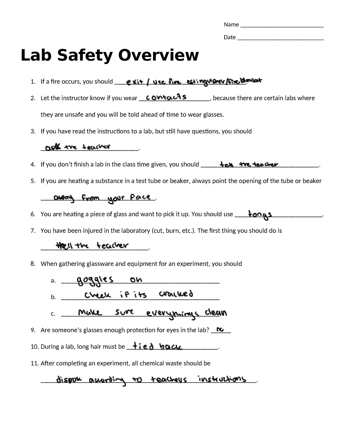 Lab safety work - Nhjjnjkl.. - Name ___________________________ Date