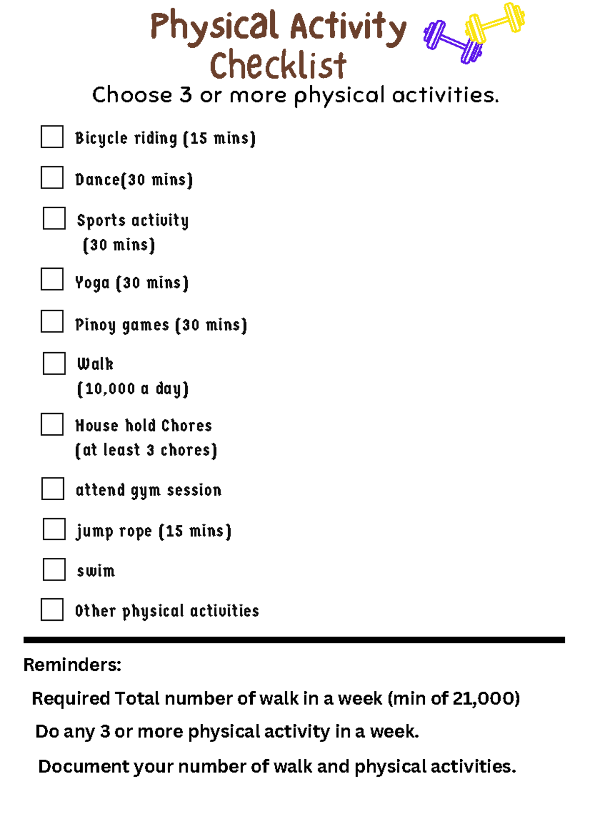 Pathfit-2-journal - Bicycle riding (15 mins) Dance(30 mins) Sports ...