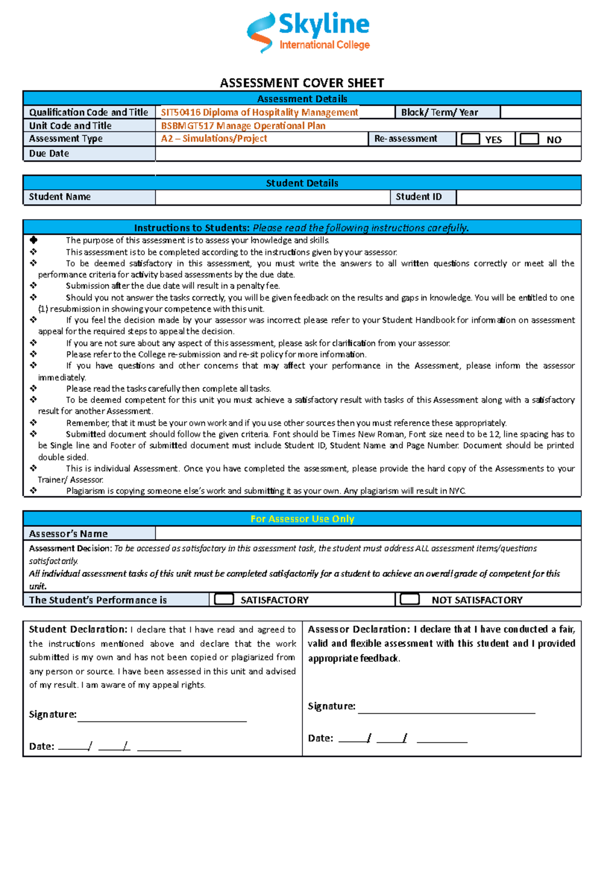 Bsbmgt 517 Assessment 2 Simulations (1) (Autosaved) - ASSESSMENT COVER ...