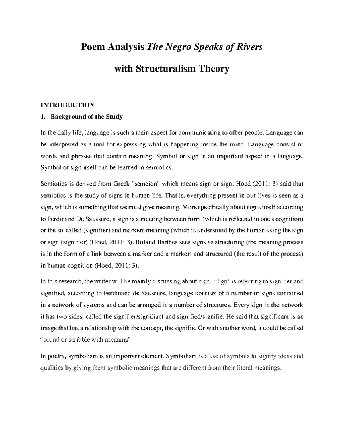 Poem Analysis The Negro Speaks of Rivers with Structuralism Theory