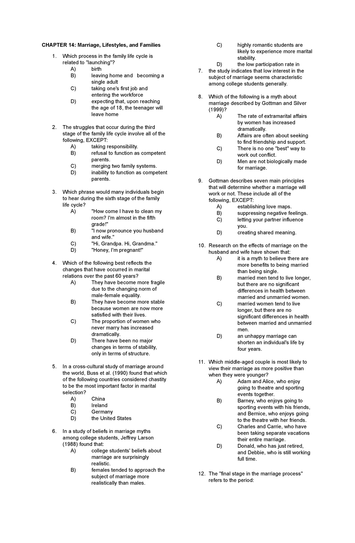 Chapter 14 Marriage Lifestyles And Families - CHAPTER 14: Marriage ...