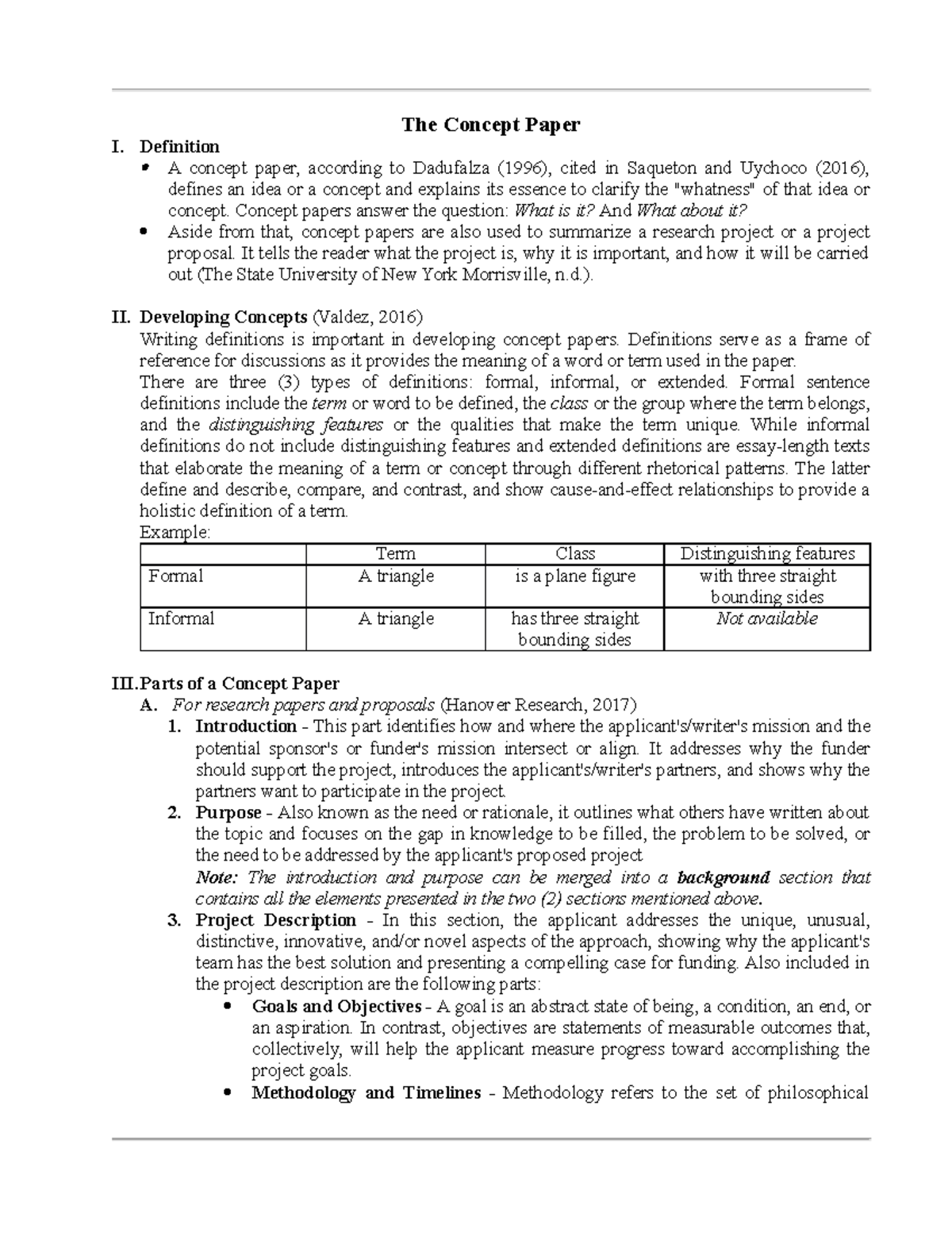 The Concept Paper I Definition The Concept Paper A Concept Paper According To Dadufalza