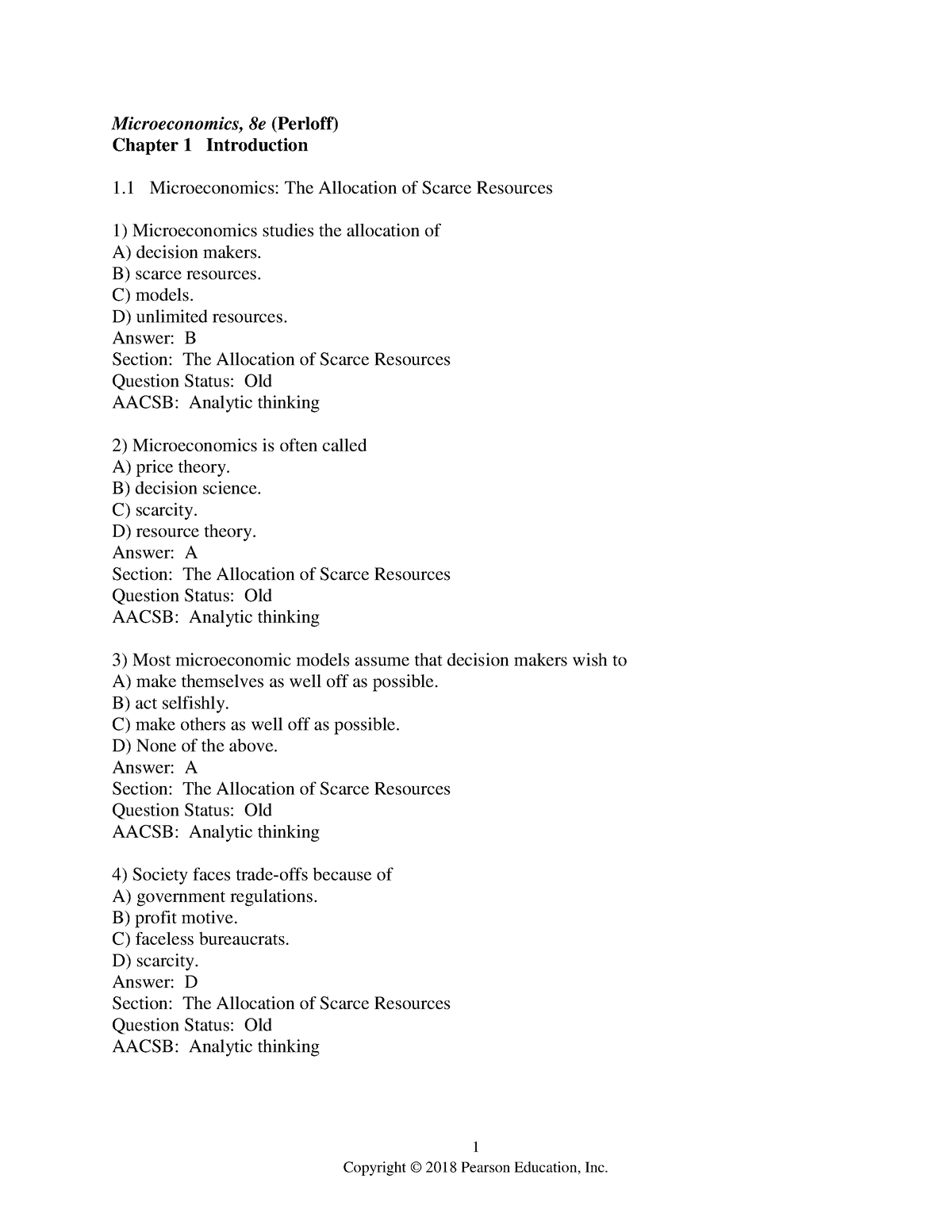 Microeconomics Practice Questions - 1 Microeconomics, 8e (Perloff ...