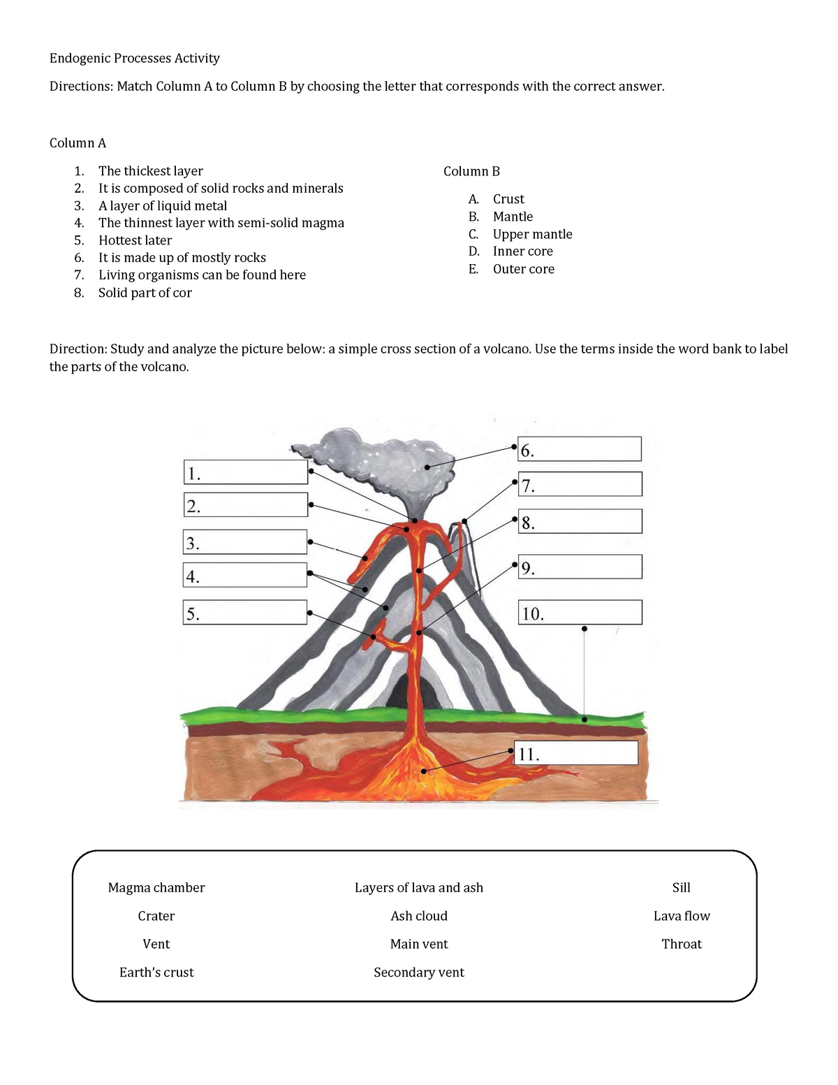 Earth and Life Science Endogenic Processes Activity - Endogenic ...